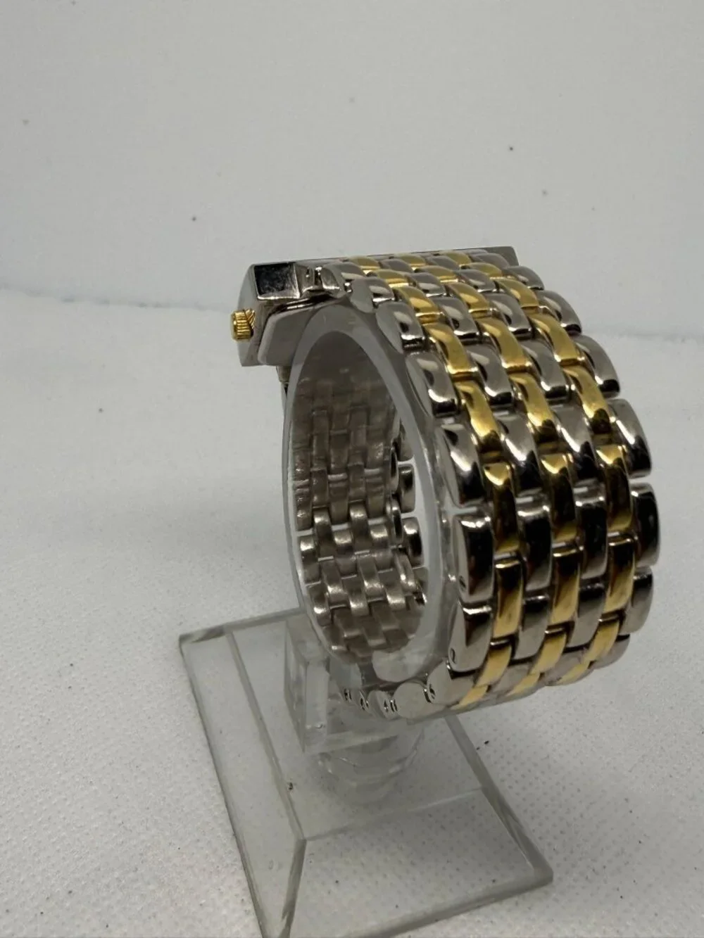 Anne Klein Diamond Ladies Two-Tone Rectangular Bracelet Watch Silver Dial 1072S3